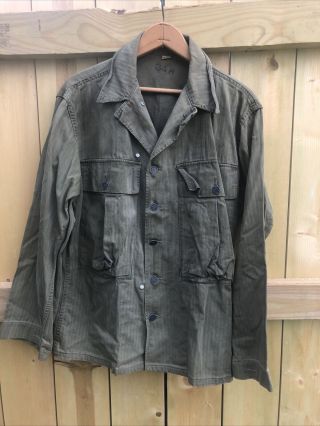 Vintage Us Army Wwii 40s Herringbone Twill Shirt Jacket Thirteen Star Hbt 34r
