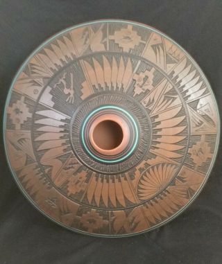 Huskeneine Signed Etched Pottery Navajo Native American Seed Pot
