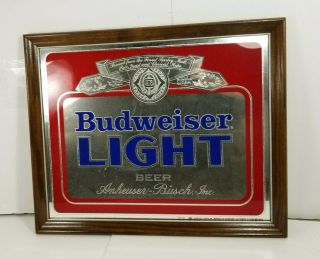Vintage Budweiser Light Beer Mirror Sign 18 " X 22 " Pre Bud Light Anheuser Busch