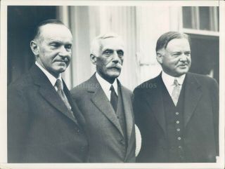 1928 Press Photo President Coolidge Millon Hoover Political Men Business 6x8