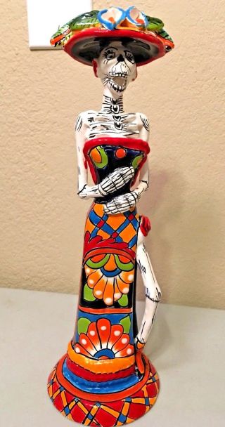 Catrina Talavera Figure Mexican Day Of The Dead Folk Art Ceramic Pottery