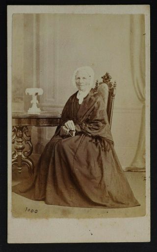Hamilton Ontario Cdv Photographer: Milne Seated Woman At Table Long Dress