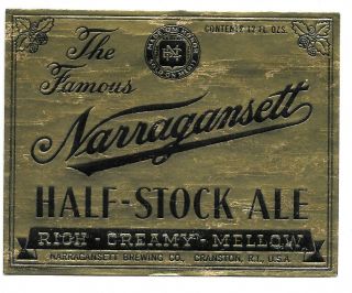 Narragansett Half Stock Ale Label
