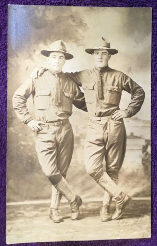 Ww1 Rppc Us Soldiers = Brothers = Roy & Henry Varner = Enlisted Family