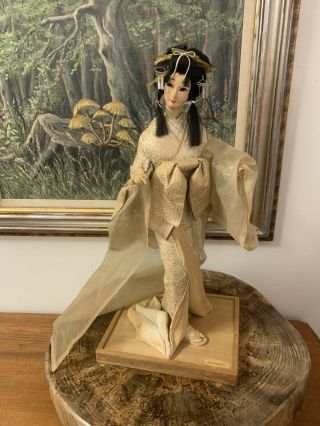 Vintage Nishi & Co.  Ltd “snow Queen” Geisha Doll On Wood Base Gvc