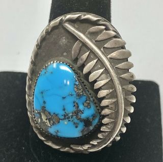 Vtg Native American Sterling Silver Turquoise Feather Ring Sz 10.  5 (20.  6g) Signed
