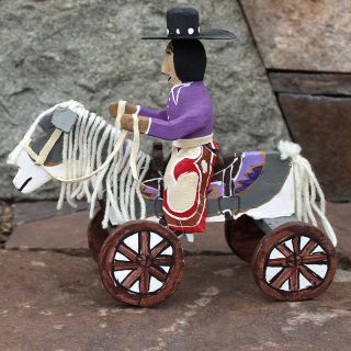 Navajo Folk Art - Cowboy On Horse With Wheels By Delbert Buck - Native American