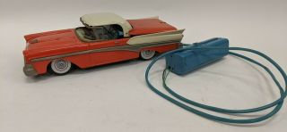 Vtg Yonezawa Yachio Battery Op Tin 1958 Ford Convertible Car Retractable Top