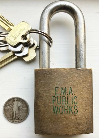 Vintage Best Logo Padlock Ema Public,  3 Operable Keys,  Control Key