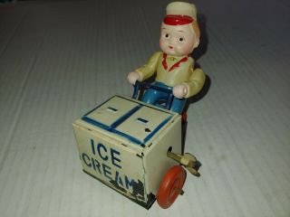 1940s Occupied Japan Windup Ice Cream Vendor Tin,  Celluloid Good