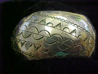 Vintage Estate Navajo Signed Sterling Silver Cuff With Many Hand Stampings