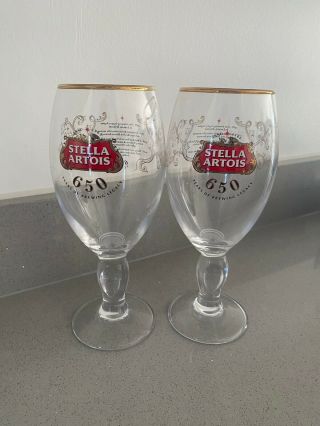 2 X Rare 650 Year Anniversary Stella Artois Chalice Pint Glas P&p