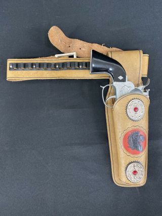 Maverick 45 Toy Cap Gun Leslie Henry Black Grips W/leather Holster Vintage