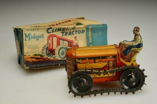 Vintage Louis Marx Mighty Midget Climbing Tractor Tin Litho Toy