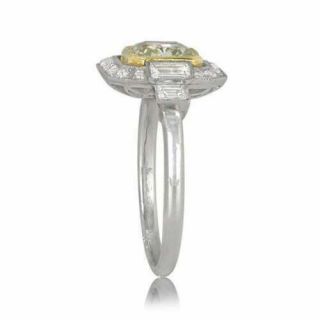 Vintage Art Deco Engagement Wedding Ring 2 Ct Yellow Diamond 14K White Gold Over 3