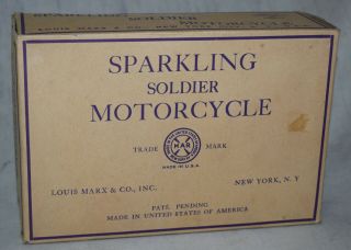 Box For Marx Sparkling Soldier Tin Windup Motorcycle 8 1/2 " - Army