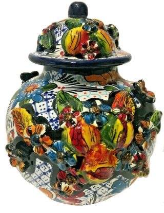 Mexican Pottery Talavera Ginger Jar Tibor Gerardo Garcia Canister Folk Art