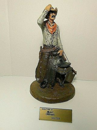 1982 Michael Garman Drifter Cowboy Statue Sculpture Signed With Tags