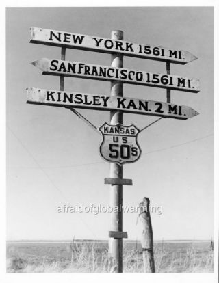 Photo 1940s Edwards Kansas " Us 50 Highway Sign "