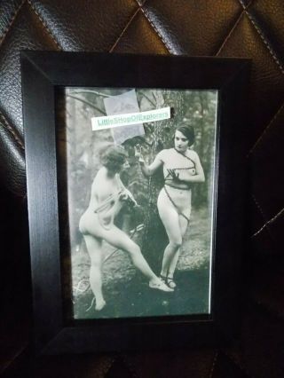 Vintage Erotica Naked Lesbian Couple Bondage Picture 4x6 Framed Chained Outdoor
