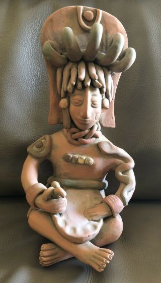 Vintage Pre Columbian Aztec Maya Terracotta Clay Figurine Statue Pottery 11 " H