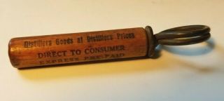 Wooden Bottle Opener Cork Screw James Clark Distilling Co.  Washington,  DC c1900s 2
