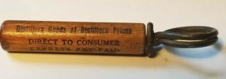 Wooden Bottle Opener Cork Screw James Clark Distilling Co.  Washington,  DC c1900s 3