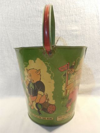 Vintage 1930s/40s TC USA This Little Pig Nursery Rhyme Large Metal Sand Pail Toy 2