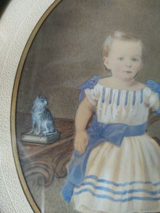Patriotic Boy with Cat.  Civil War era.  1860s.  Hand colored Albumen.  Framed 5
