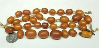 Vintage Art Deco Natural Egg Yolk Butterscotch Amber Prayer Beads Necklace 30.  9g
