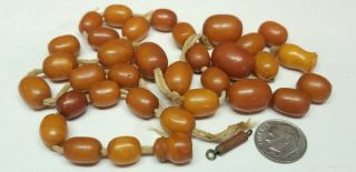 Vintage Art Deco Natural Egg Yolk Butterscotch Amber Prayer Beads Necklace 30.  9g 2