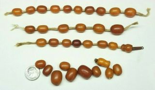 Vintage Art Deco Natural Egg Yolk Butterscotch Amber Prayer Beads Necklace 30.  9g 3