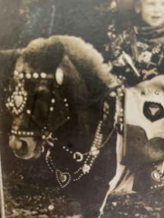 Vintage 1940s Little Cowboy w Toy Pistol on Horse Shetland Pony Photo 3