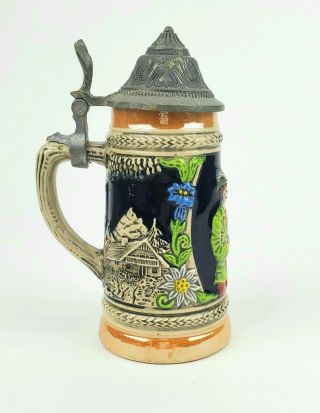 Vintage Gerz German Beer Stein Mug Lidded Pewter Ceramic West Germany