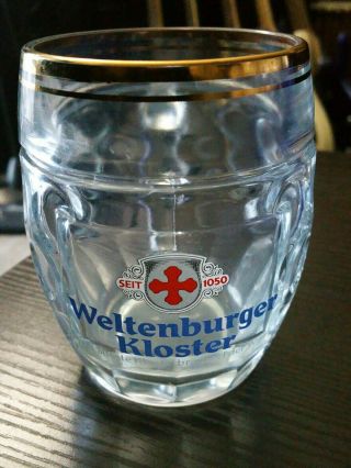 Weltenburger Kloster Bier Beer Glass Stein 0.  3l Gold Trim Dimpled