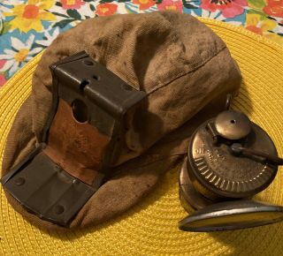 Vintage Miners Coal King Cloth Hat With Guy Dropper Carbide Lamp