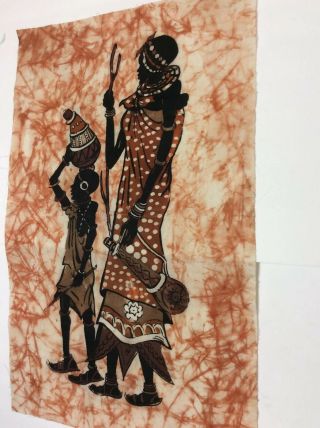 Vtg African Wax Batik Wall Art Fabric Hand Painting Panel 29” X 18”