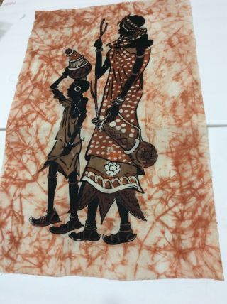 Vtg African Wax Batik Wall Art Fabric Hand Painting Panel 29” X 18” 2