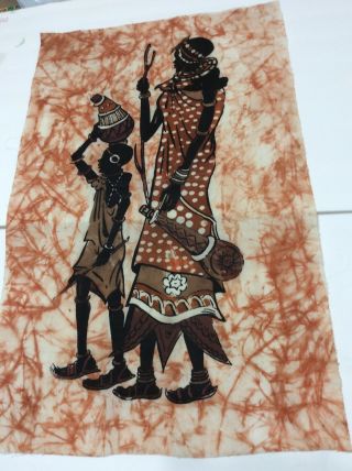 Vtg African Wax Batik Wall Art Fabric Hand Painting Panel 29” X 18” 3