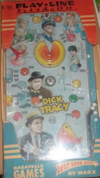 Dick Tracy Comic Toy Marx Bagatelle Pinball Large Target Game Playset W Box