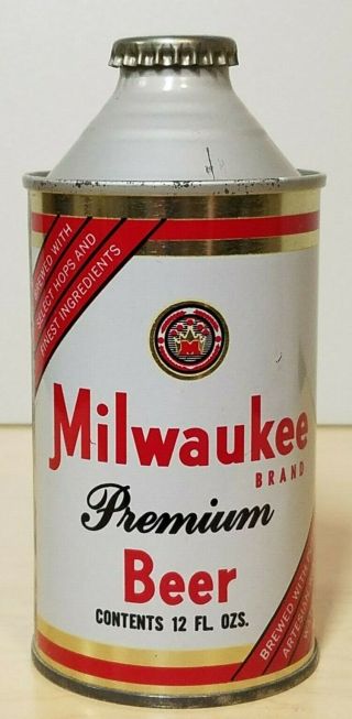 Milwaukee Premium Empty Straight Steel Cone Top Beer Can With Cap