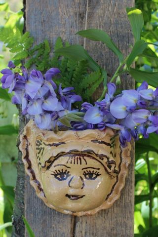 On Hold For Monkeymay 3 Flower Pot Cherub Face Wall Planters Mexican Folk Art