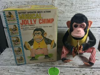 Vintage Ck Japan Jolly Chimp Monkey Playing Cymbals Mechanical Toy Box