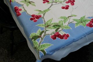 Vintage Cotton Kitchen Tablecloth Fab Cherries 52x64
