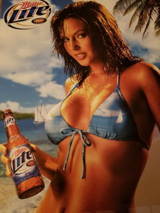 Miller Beer Poster Hot Sexy Brunette In Sail Boat Blue Bikini.  Girl.