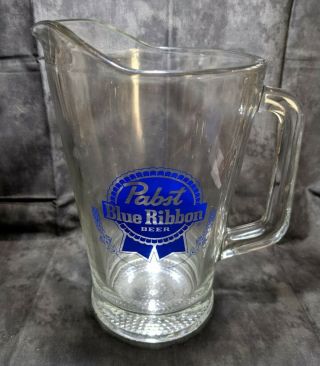 Vintage Pabst Blue Ribbon Beer Pitcher Heavy Clear Glass