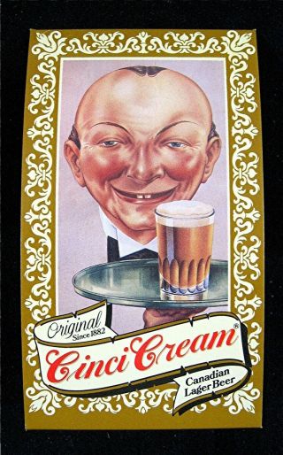 1970 Cinci Cream Lager Beer Handsome Waiter Table Tent Sign Old Stock