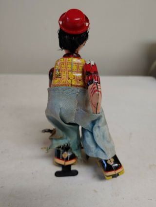 TPS CLOWN ON ROLLER SKATES - TIN LITHO WIND UP TOY - MADE IN JAPAN 1950s 3