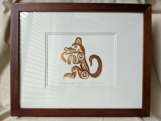 Signed Bill Reid Haida Wolf Ghuuts Copper Embossed Framed Art Print Native Art