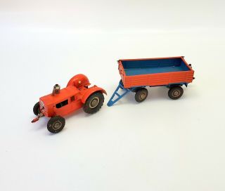 Gama Tin Toy Die Cast West Germany Tractor And Side Dump Trailer Wind Up Motor